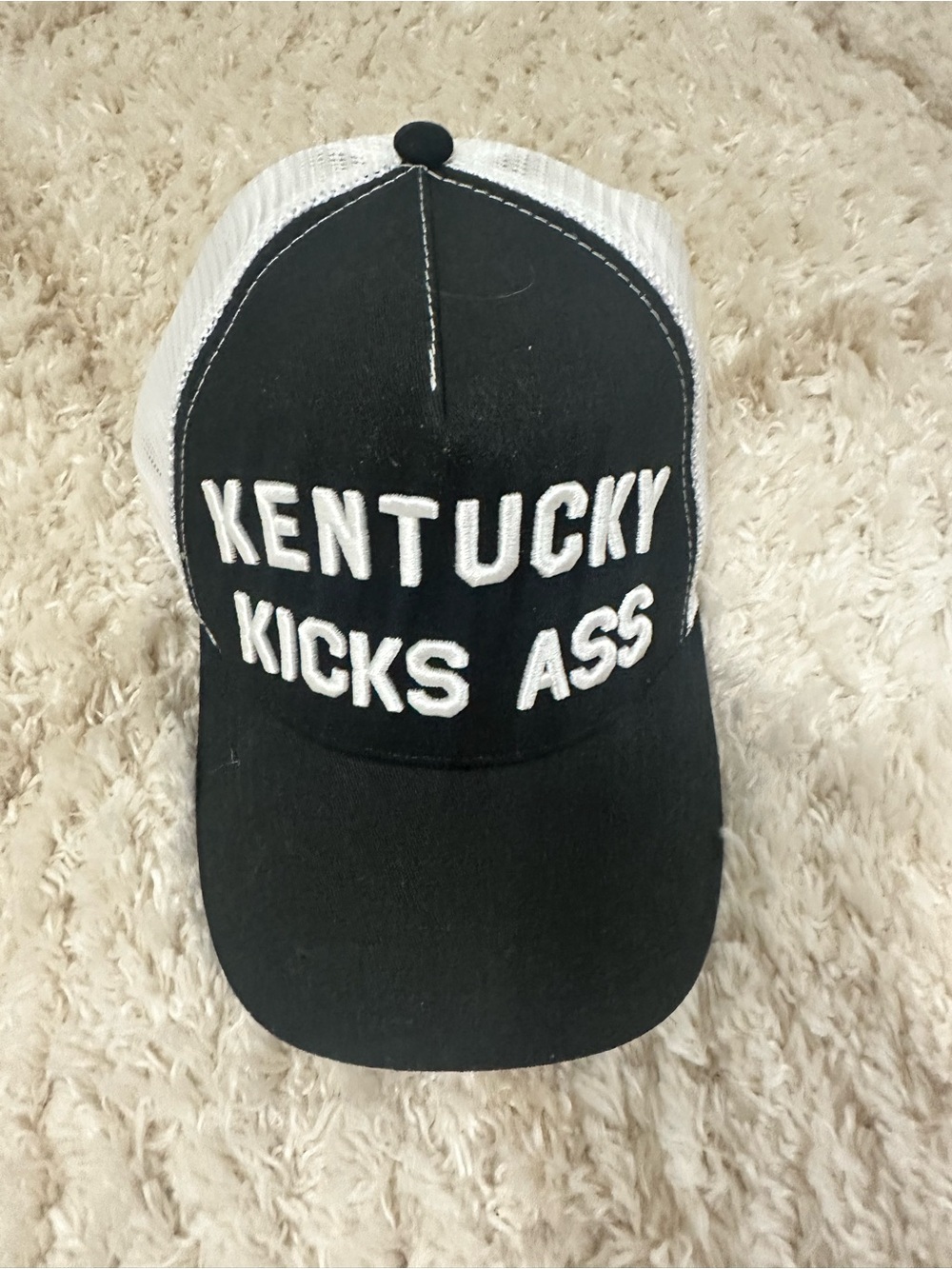 Kentucky Kicks Ass Black & White Trucker Hat like new